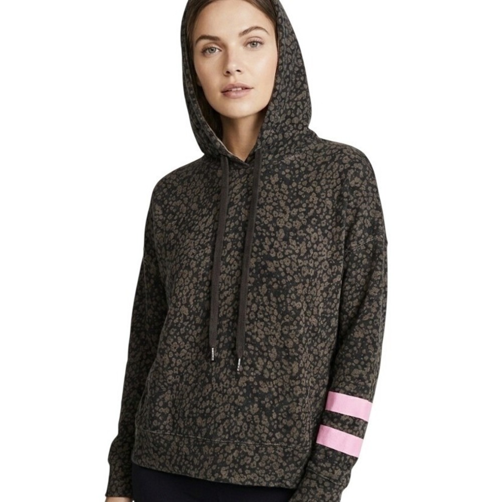 Sundry Hoodie Womens 1 Black‎ Strp Floral Pink Sleeve Lightweight Pullover USA